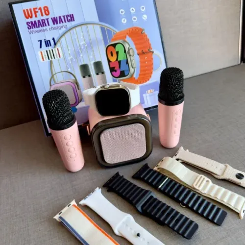 Kit Smartwatch WF18 + Mini Caixa de Som C/ Karaokê