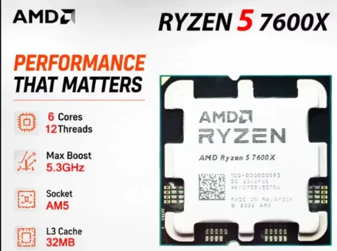 Processador gamer Ryzen 5 7600X 6 núcleos e 5.3GHz com gráfica integrada