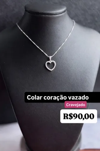 Colar Coração Vazado Cravejado Prata 925