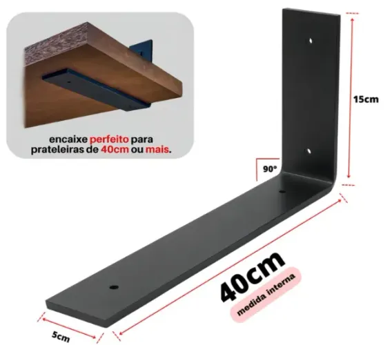 Suporte para Prateleira Reforçada 40cm Preta - 2 pares e Suporte de Prateleira Maldivas