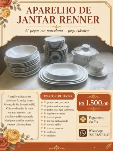 APARELHO DE  JANTAR EM PORCELANA DA MARCA RENNER