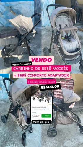 Carrinho de bebê Moisés + Bebê conforto adaptador Galzerano
