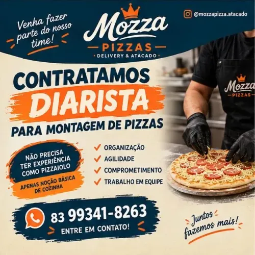 Contratamos diarista para montagens de pizzas pré assadas no bairro Bessa em João Pessoa