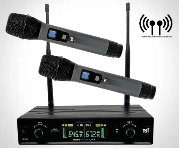 Microfone Sem Fio Duplo TSI-8299 Plus UHF 200 Canais
