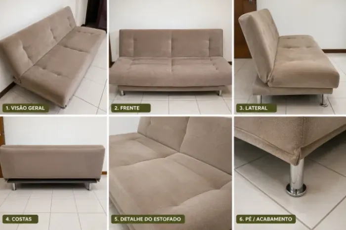 SOFÁ CAMA TECIDO SUEDE