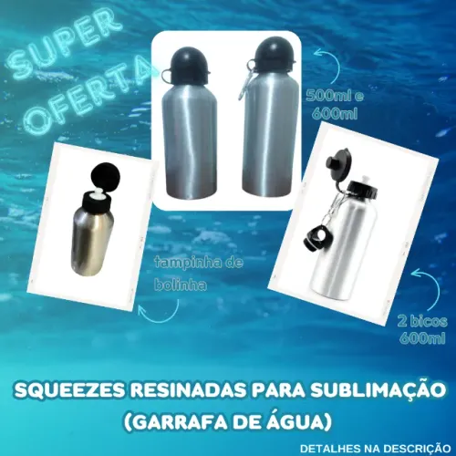 Lote de Squeezes de Alumínio Prata = 6 unidades