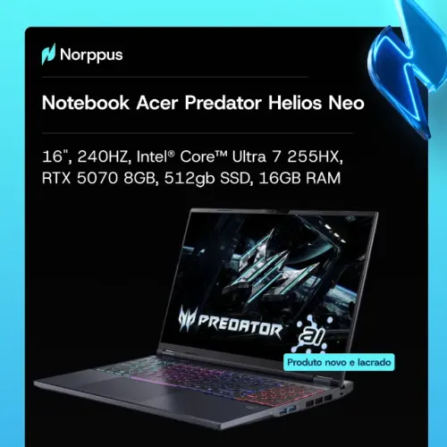 Notebook Gamer Acer Predator Helios Neo 16 - RTX 5070, 16GB DDR5, Core ultra 7