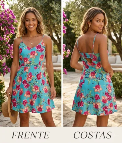 Vestido azul tam P estampa floral da Beagle