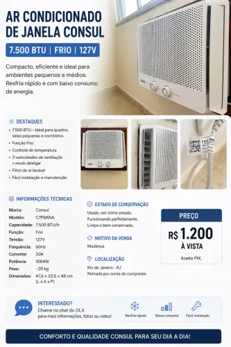 Ar-Condicionado de Janela Consul 7.500 BTUs - 127V