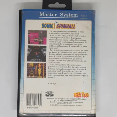 Jogo Sonic The Hedgehog Spinball para Master System (Fotos Reais)