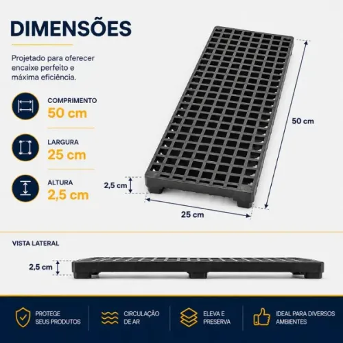 Pallet Estrado Plástico Modular 50x25 cm. Ideal para estoque e organização. Venda Por Kit.