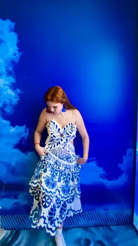 Vestido longo em Bordado Farm