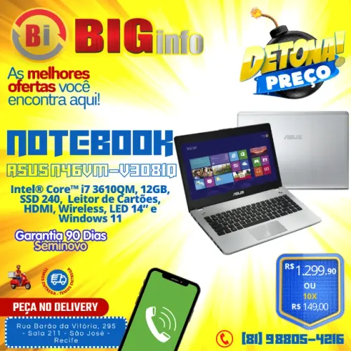 0Notebook ASUS N Series N46VM-V3081H (Intel Core i7, 12GB DDR3, 240GB, 14.0? GF GT 630
