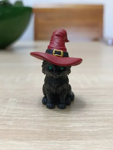 Miniatura decorativa gato bruxo pintado a mão