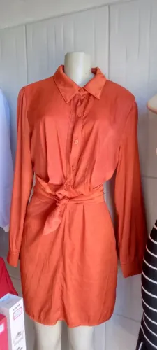 Vestido de seda G Ajustável pra M terracota NOVO