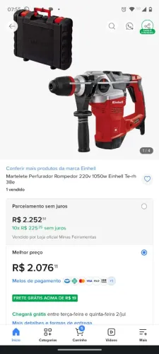 Vendo martelete einhell seminovo 1000 aceito cartão 