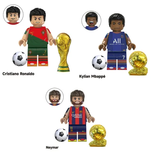 Kit 3 jogadores Lego cristiano ronaldo, neymar e mbappe