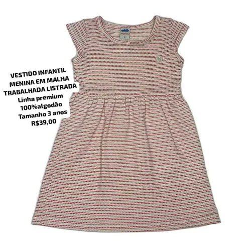 VESTIDO INFANTIL MENINA EM MALHA TRABALHADA LISTRADA
