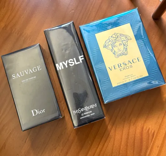 Dior Sauvage eua de parfum 100ml/ MYSLF Le Parfum 100ml / Versace Eros parfum 200ml