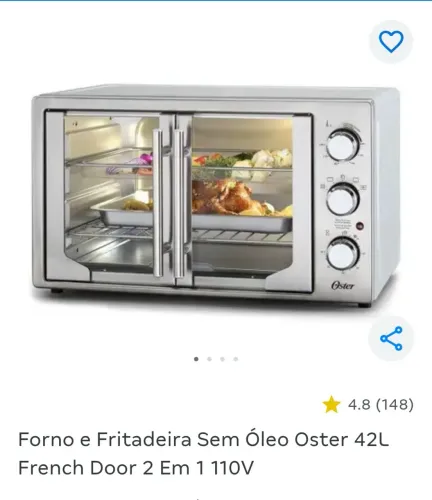 Forno e Fritadeira Sem Óleo Oster 42L French Door 2 Em 1 