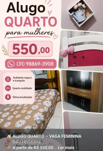 Aluguel de quartos para moças.