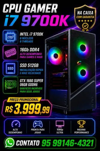 Cpu Gamer i7 9700K 16Gb de Ram Ddr4 + Gtx 1660 Super 06Gb Gddr6 na Cx com Garantia.