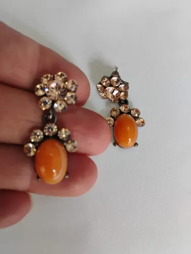 Brincos Cristal Swarovski com pedra natural coral