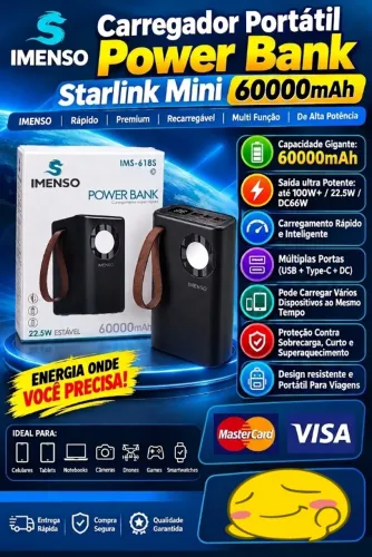 Power Bank Carga Rápida 1200 /26000/60000mAh A Partir R$ 87,00