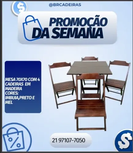 Mesa dobravel 70 cm com cadeiras em madeira