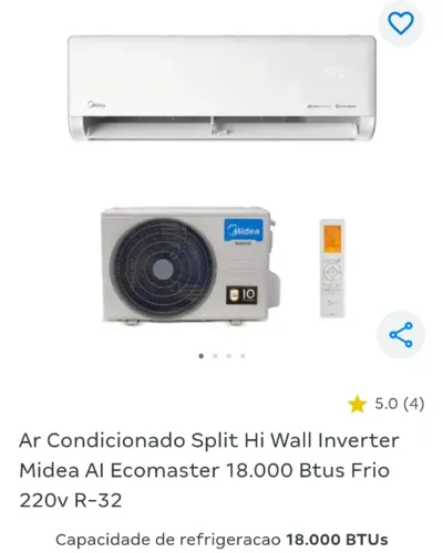 Equipamento ar condicionado 18000btu