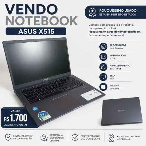 ? Notebook ASUS X515 - Pouquíssimo Usado | Estado de Novo