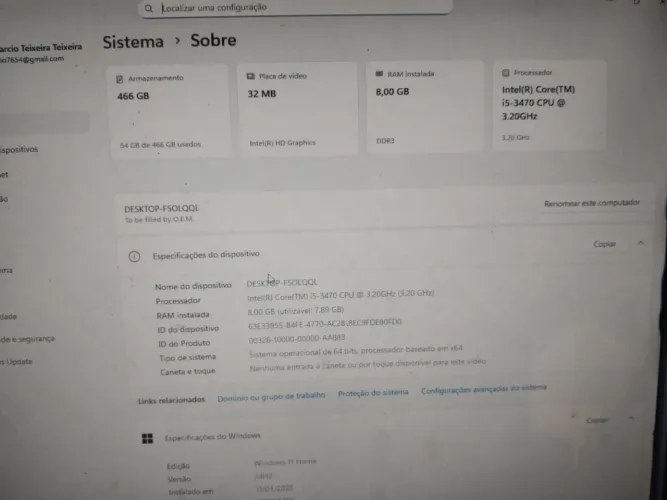 Cpu i5 34703.20 8gb de memória hd de 500gb placa H61 hdmi com Windows 11 24h2 instalado