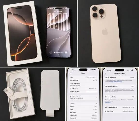 iPhone 16 Pro Max 256GB - 92% Bateria - Garantia Apple