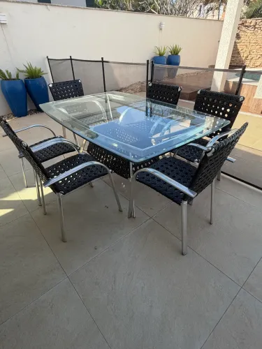 Mesa externa alumínio tampo vidro 15mm