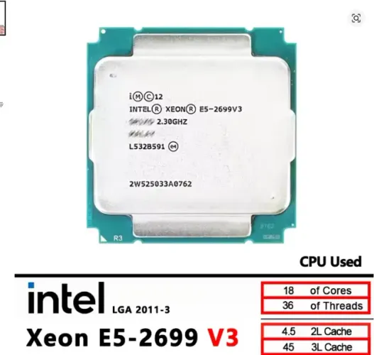 Processador LGA2011-3 Intel Xeon E5-2699 V3 (18 cores, 36 threads)