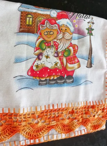 Panos de prato tema natalino com Crochê 