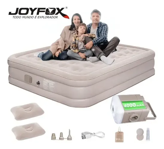 (64) Colchão Inflável Queen Joyfox 203x154x44cm Bateria De Lítio Integrada