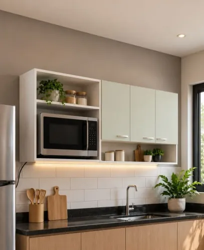 Armário 3 portas +suporte pra microondas em mdf branco 