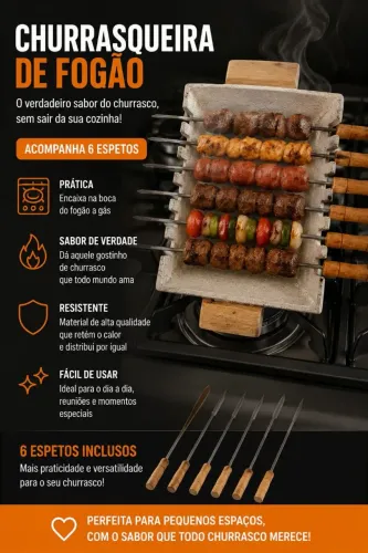 Churrasqueira de Fogão com 6 Espetos