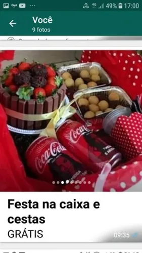 Festa na caixa, bolo, doces e salgados