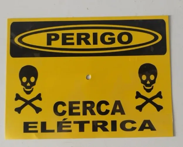 Placa de advertência para cerca elétrica, 18x1cm, em alumínio