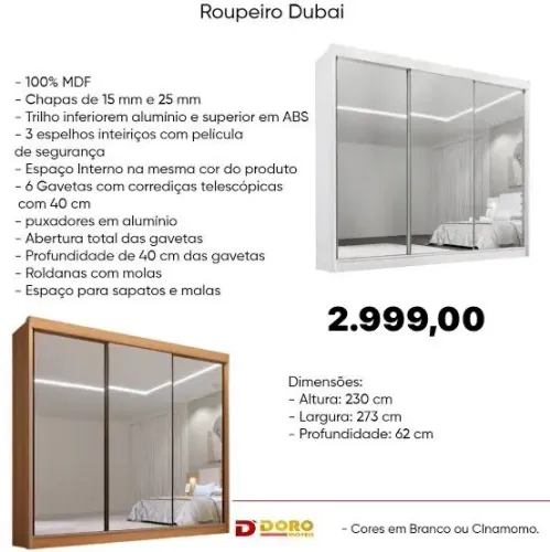 Guarda roupa casal com espelho luxo 2.73 - ENTREGA HOJE MESMO - LIGUE AGORA 