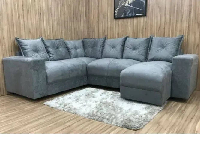 Sofá de Canto Alice c/ Chaise Suede Cinza Frete Grátis - Até 12x S/ Juros