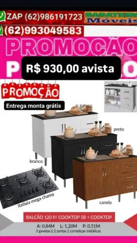 Balcão para Cozinha 120cm com Cooktop 5 Bocas - Novo