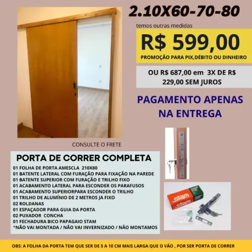 Kit correr Folha de Porta Interna tok com fechadura  cod 82.10x70 frete a combinar