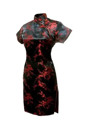 Vestido para noite chinês Qipao em seda Preto e vermelho tamanho 10 XXL 44 Brasil
