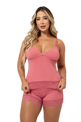 Baby Doll Liso com Renda - Lua Lua - tam G - Cor Sandia