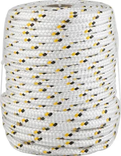 Corda multifilamento trançada 12,0 mm x 50 m, branca com detalhes em preto e amarelo, VOND