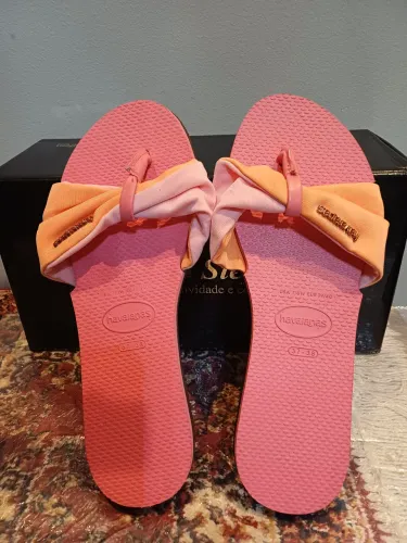 Chinelos Havaianas feminino novo, rosa porcelana , tam.37/38.