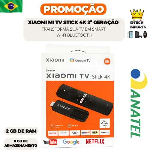 Xiaomi TV Stick 4K Google TV (2ª Geração) Original, novo e lacrado.